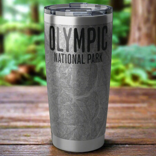 Olympic National Park Topographic Tumbler 20oz Real USGS Map Double Walled Spill Resistant Lid - Park Service Apparel