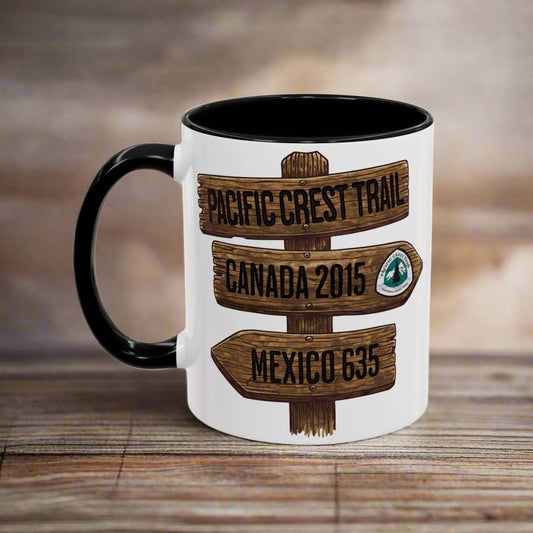 Pacific Crest Trail Accent Coffee Mug 11oz 15oz National Scenic PCT Wood Mile Sign Printify