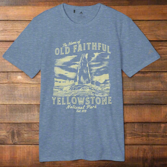 Yellowstone Adidas Premium Unisex Recycled Tech Sport Custom National Park T-shirt Old Faithful - Park Service Apparel