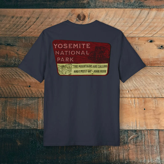 Sustainable Yosemite National Park Rustic Wood Sign Unisex Recycled T-Shirt Printify