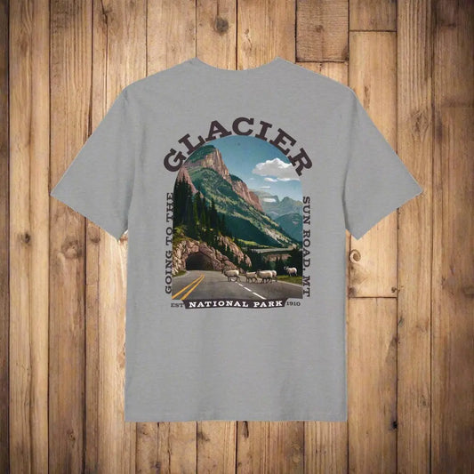 Sustainable Glacier National Park Scenic Unisex T-Shirt Back Print Going to the Sun Road Printify