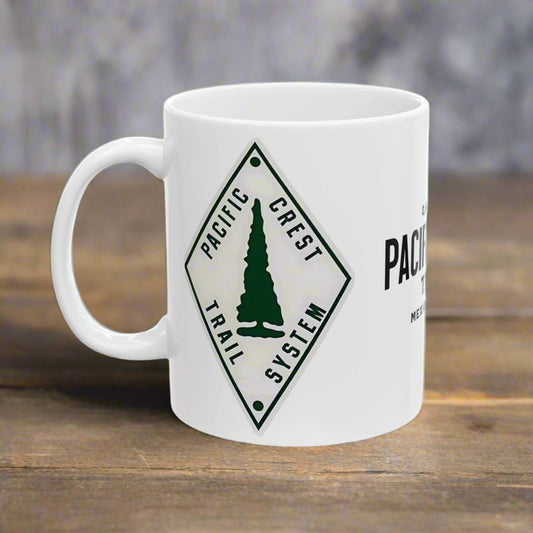 Pacific Crest Trail Classic Trail Marker Coffee Mug 11oz, 15oz Blue Black Pink Red Navy Mexico To Canada Map Printify