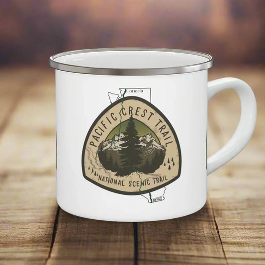 Pacific Crest Trail Logo Enamel Camp Hike Mug Mexico Canada Route Line Printify