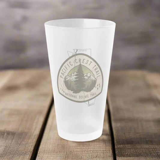 Pacific Crest National Scenic Trail Frosted Pint Glass 16oz Map Logo - Park Service Apparel